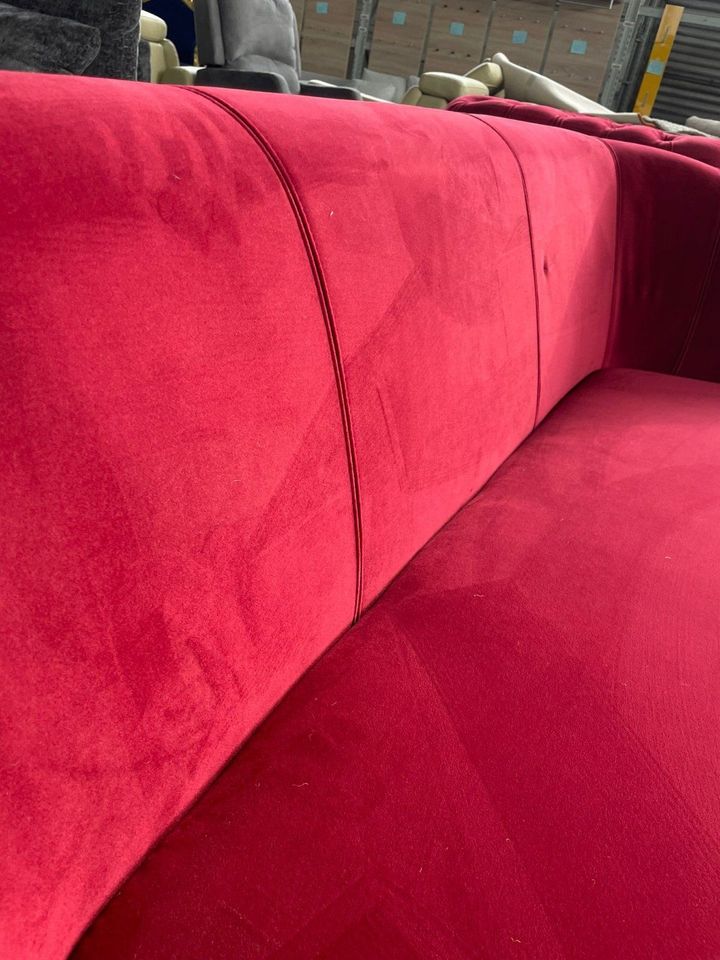 Sofa 3-Sitzer Couch rot Samtoptik Metallfüße schwarz in Bielefeld