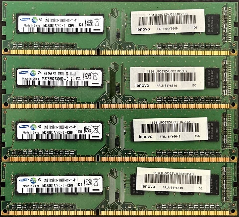 8 GB DDR3 Samsung 1Rx8 PC3 10600U 09-11-A1 4x2GB Riegel in Neuss