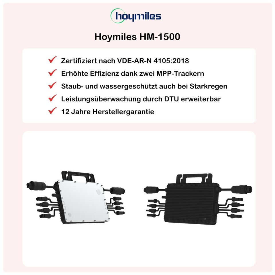 Balkonkraftwerk 1500W / 1720Wp ✅ Bifazial / Glas-Glas ✅ Gedrosselt auf 600/800 Watt mit Zertifikat ✅ 4 Solarmodule ✅ Hoymiles HM-1500 Wechselrichter & Trina 1720 Watt Peak (je 430Wp) in Moosinning