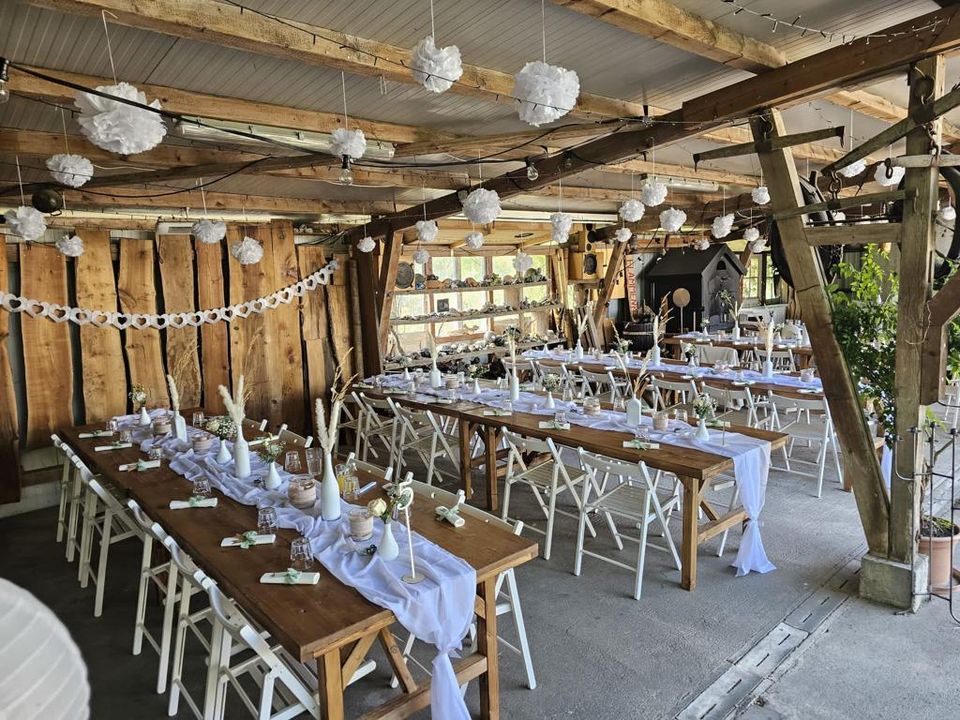 Vermietung Verleih Altholztisch Hochzeit Tische mieten BoHo in Schutterwald