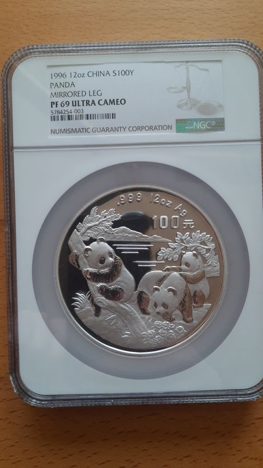 China Panda 100 Yuan 1996, 12 Oz Silber, Aufla. 800, RAR PF69 in Mittweida