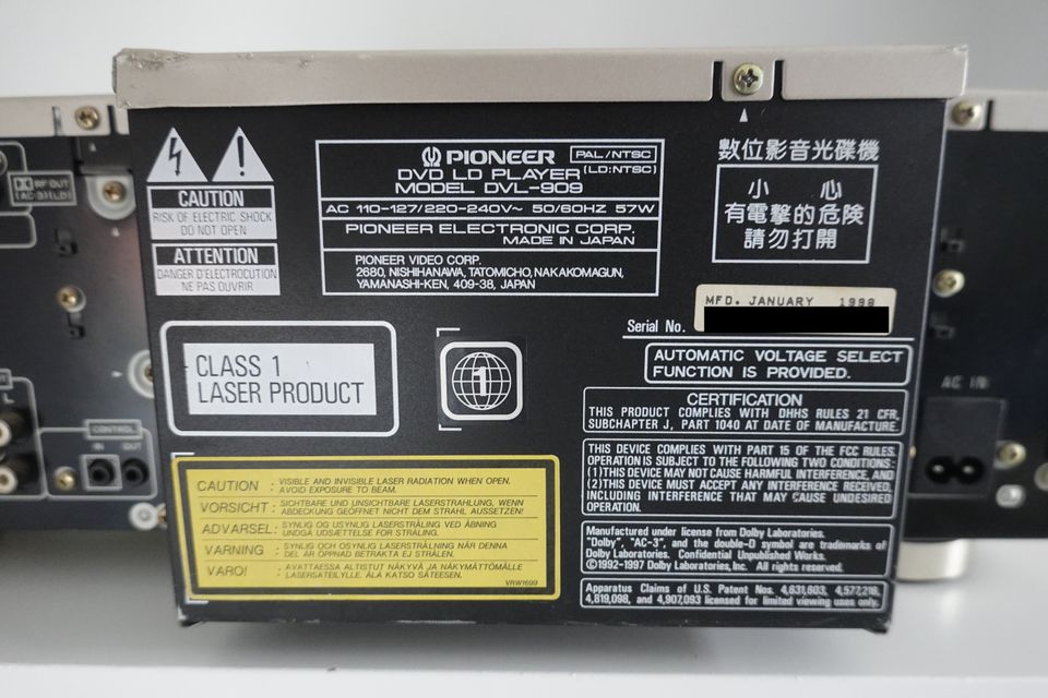 High-End LaserDisc Player Pioneer DVL-909 US NTSC CODEFREE MV OFF in Eschenburg