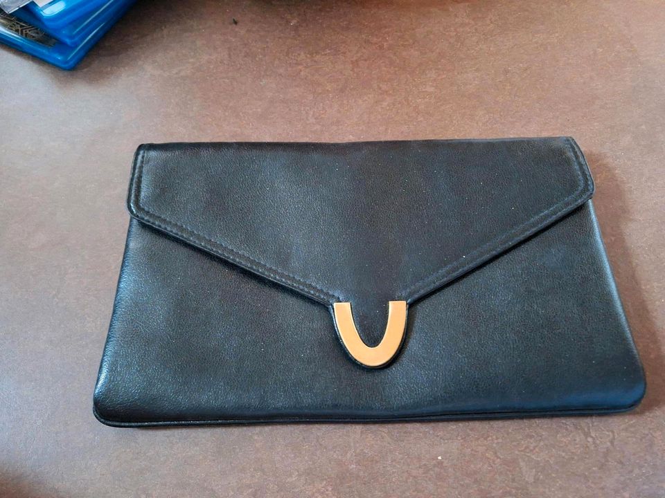 Schwarze Ledertasche Clutch Vintage Retro in Schömberg