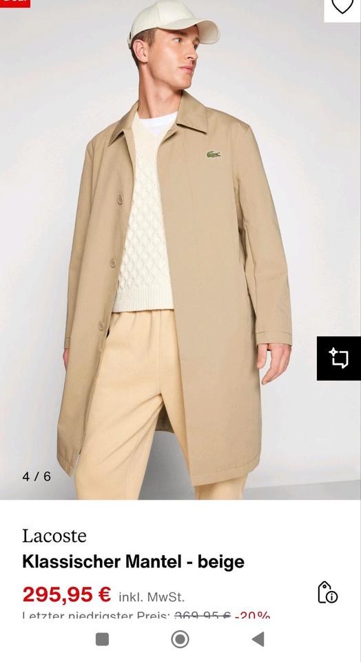Neue LACOSTE Jacke Langjacke Mantel Größe 60 XXL in Wolfschlugen