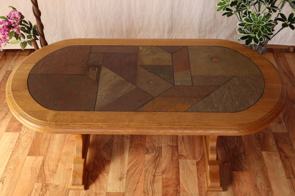 Nr.1786d-1 Tisch Couchtisch Eiche hell Steinplatte in Wiesbaum
