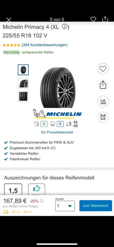 4 x Sommerreifen Michelin  225/55/R18 in Saarbrücken