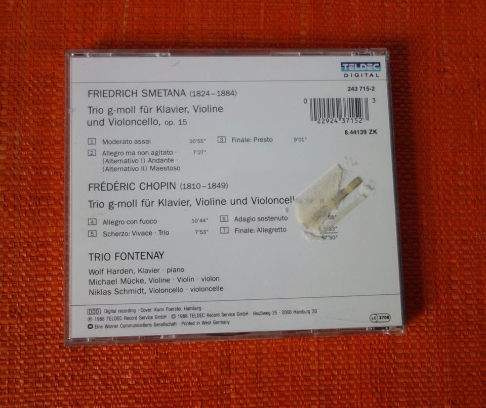 w. NEU CD Smetana Chopin Klavier Trios G Minor Moll Trio Fontenay in München