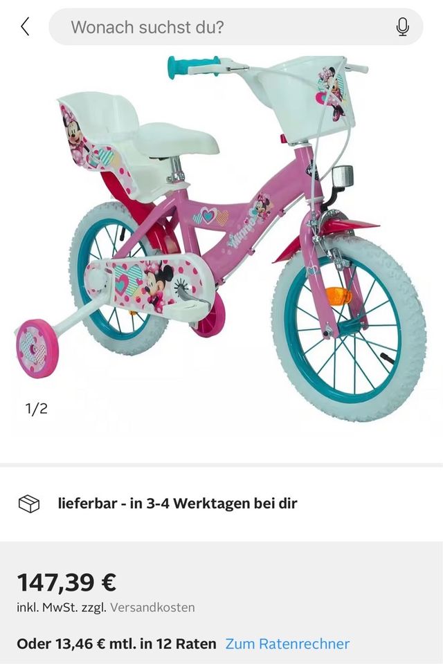 12 Zoll Disney Kinderfahrrad Kinder minnie mouse Maus 2x genutzt in Erkrath