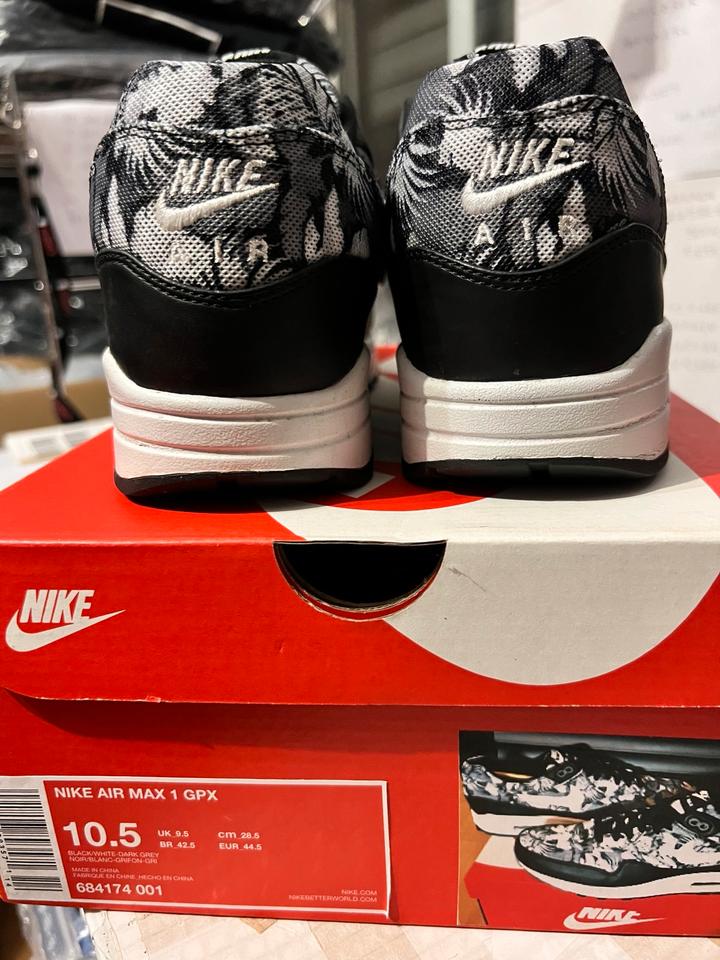 Nike Air Max 1 Black Floral wie Neu AM1 Gr. 44 5 10 5