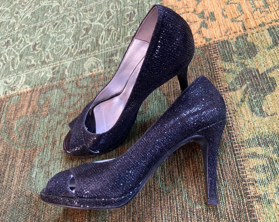 Pumps Peeptoe Marke Vista Italien schwarz Glitzer Gr. 38 - Leder in Neustrelitz