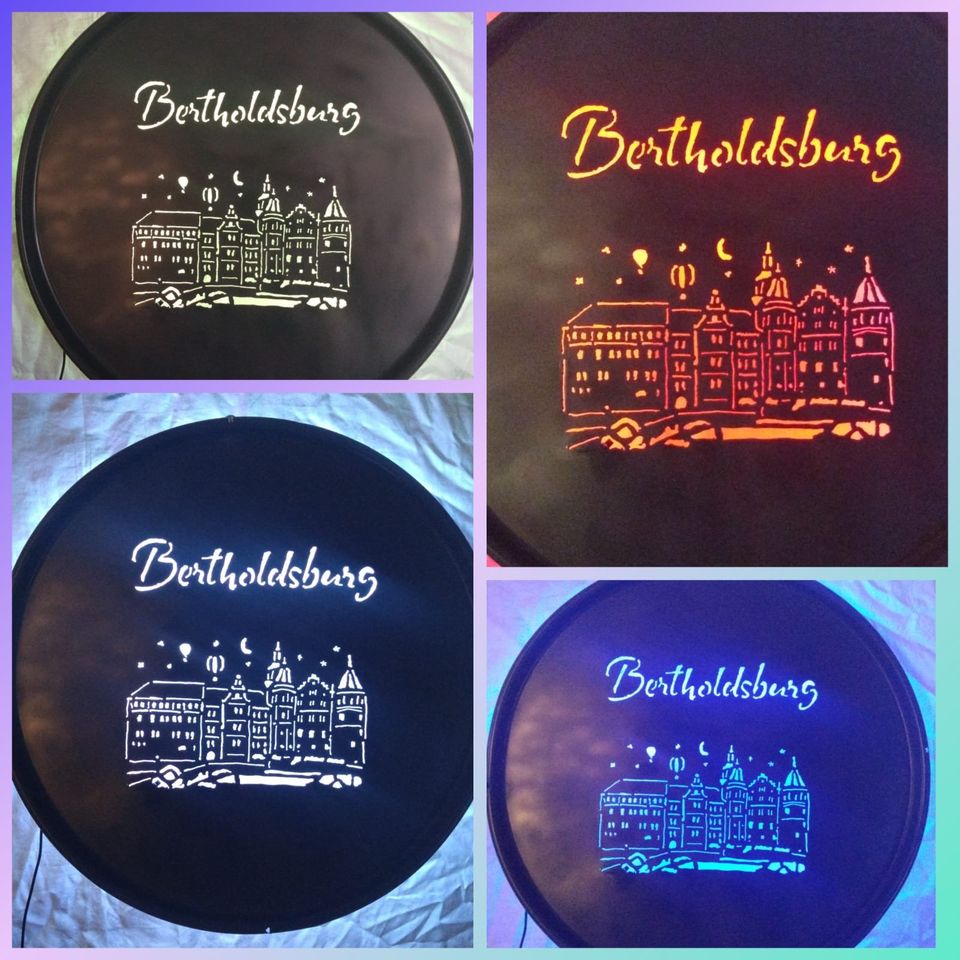 Wandbild Bertholdsburg Schleusingen beleuchtet farbiges LED-Licht in Schleusingen