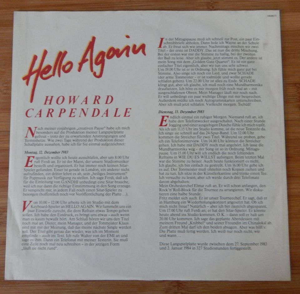 HOWARD CARPENDALE LP, Hello Again, DMM EMI Club Edition in Niederheimbach