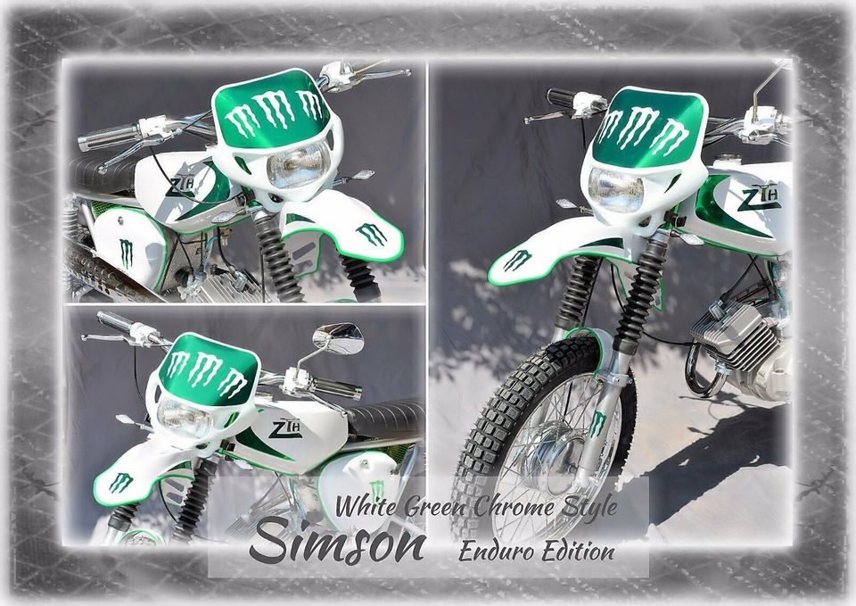 Simson S51 -NEUAUFBAU- Enduro Edition - White Green Chrome Style in Wiehe
