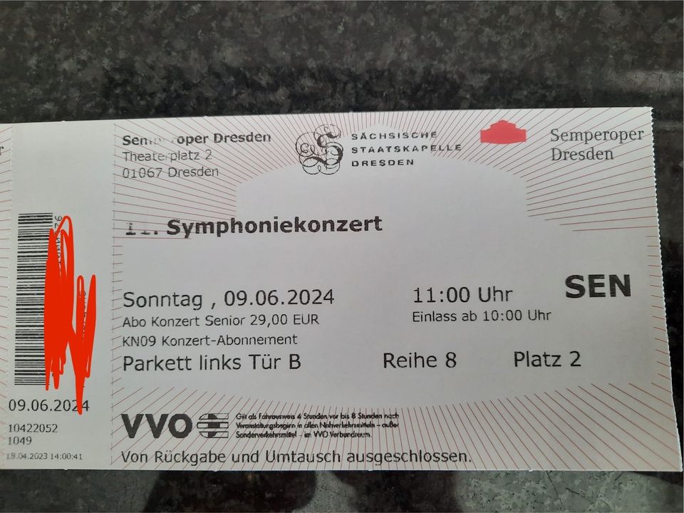 2x Tickets Semperoper, 11. Symphoniekonzert, 09.06.2024 in Dresden