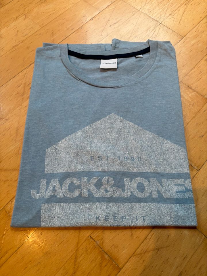 Jack & Jones # T-Shirt # Hellblau + Print # XL # Top Zustand in Brühl