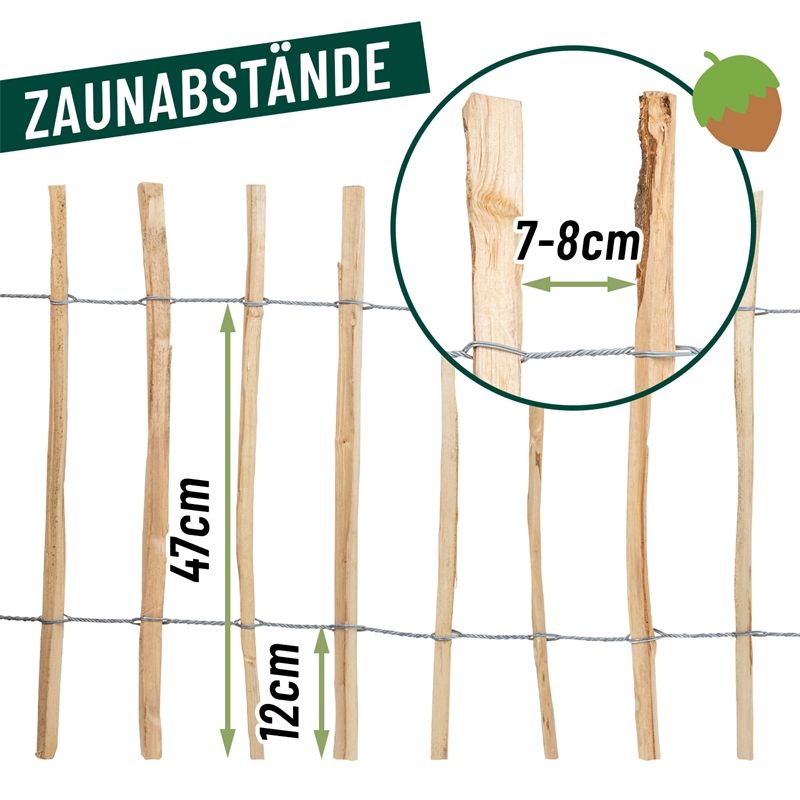 5m Staketenzaun, Rollzaun, Gartenzaun aus Haselnuss,60cm, Lattenabstand 7-8cm in Viöl