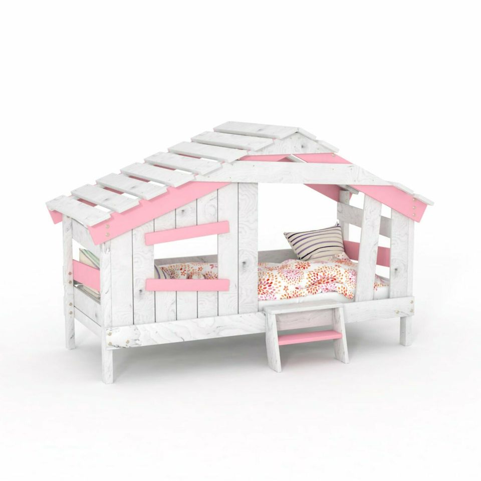 BIBEX® Jugend- Kinderbett, Hausbett, Spielbett massiv weiss-rosa in Hamburg