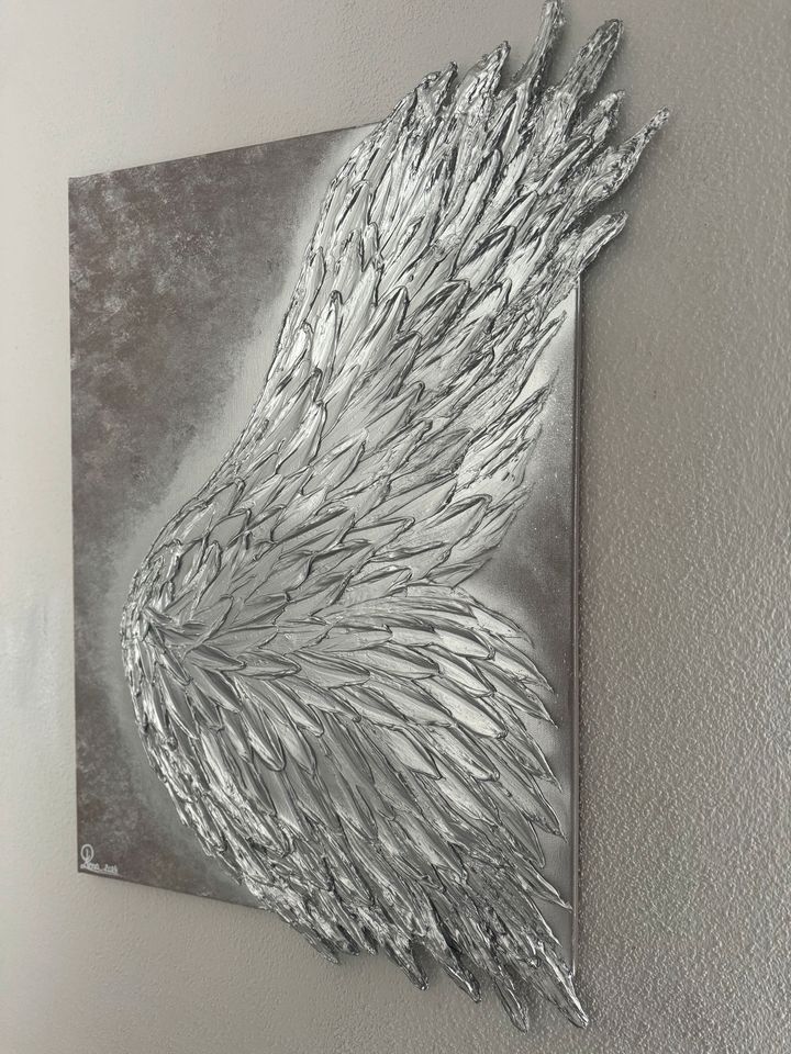 Acryl/kunst/handarbeit/silber flügel/bild/Unikat/deko/3D/leinwand in Landsberg (Lech)