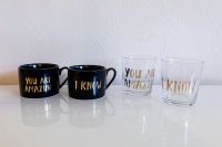 2x Schwarze Tasse und 2x Gläser goldene Schrift Nordrhein-Westfalen - Voerde (Niederrhein) Vorschau