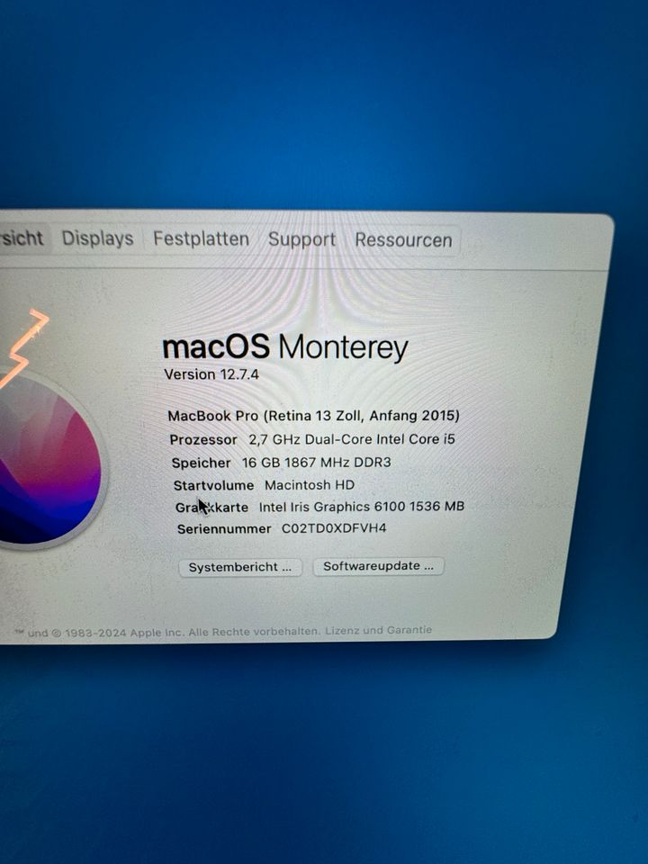 MacBook Pro 13“ Retina 2015,512SSD,16GB Ram, OVP - Akku Defekt in Düsseldorf