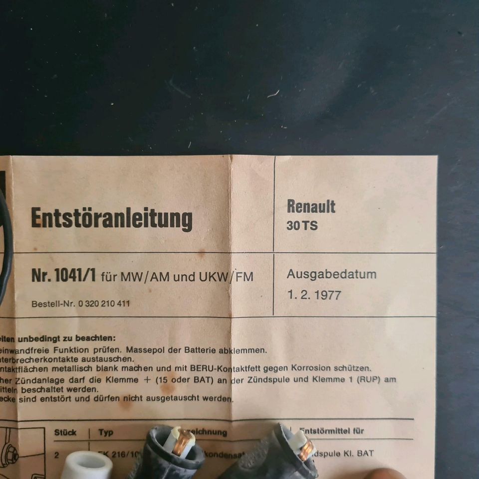 RENAULT R30 30 TS Entstörsatz UKW BERU NOS Autoradio Oldtimer in Leutenbach