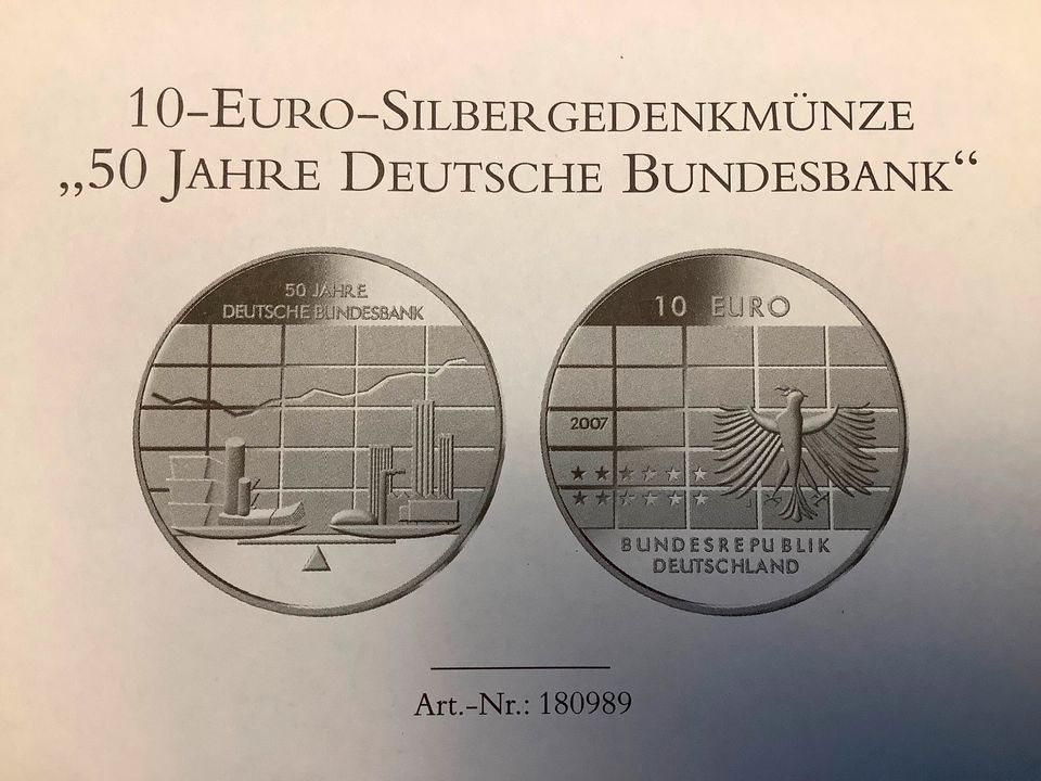 10 € Sammlermünze 2007 "50 Jahre Deutsche Bundesbank" Silber 925 in Berlin