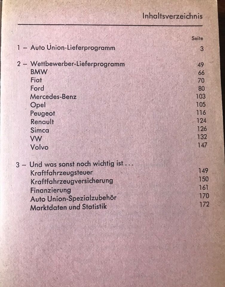 Audi seltene interne Produktinformationen April 1969 Vergleich in Nürnberg (Mittelfr)