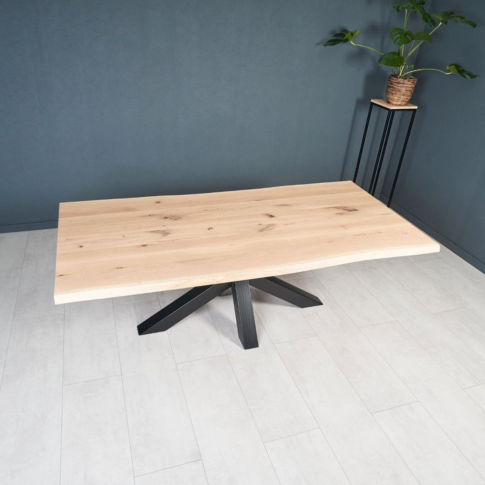 Eichentisch 300x100cm mit Ansteckplatten "JEDE GRÖßE MÖGLICH" Verlängerbar Ausziehbar Esstisch Eiche Massiv Eichenholz Küchentisch Eiche Massivholztisch Eichentisch Wohnzimmertisch Holztisch Edelstahl in Ochtrup