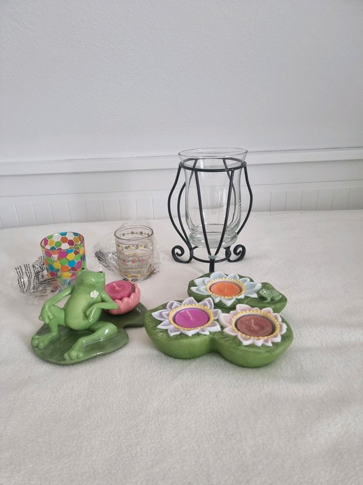 5 Partylite Kerzenhalter aus Keramik, Glas+Metall+4 Teelichte in Springe
