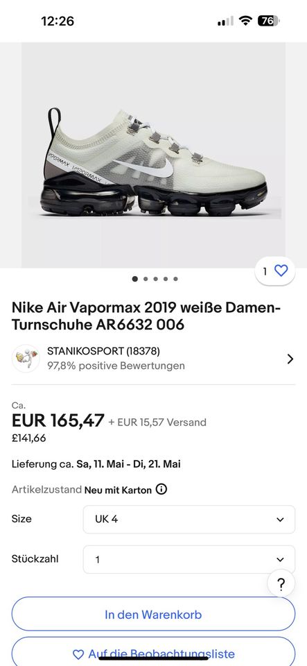 Damen Vapormax Nikeschuhe in Lüdenscheid