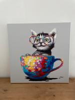 Katze mit Brille in Tasse Acryl 60x60 Staudt Kunstgewerbe Fürth Bayern - Kümmersbruck Vorschau