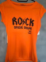 T-Shirt Neon-Orange mit Glitzeraufdruck blau Hessen - Bürstadt Vorschau