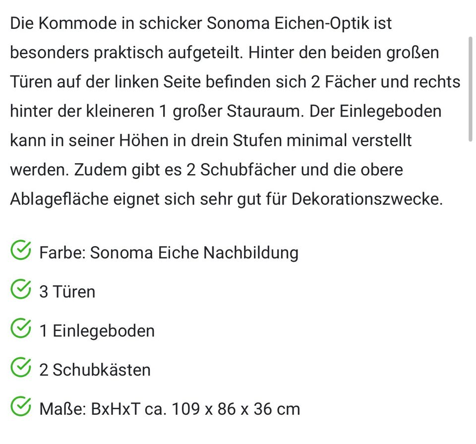 Kommode Sonoma Eiche 109cm breit in Bielefeld