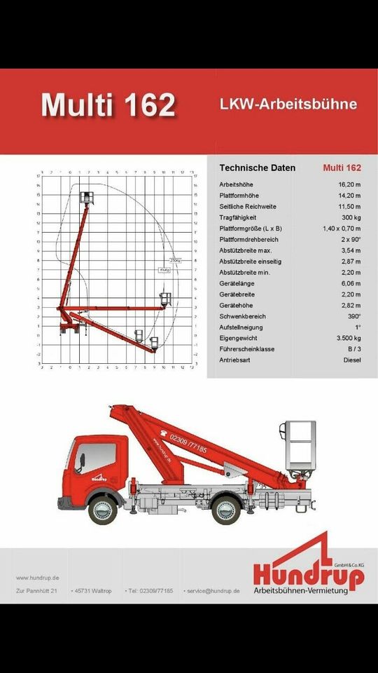 Arbeitsbühne/Hubsteiger 16m 3,5t B/3 für Dortmund (Waltrop)mieten in Dortmund