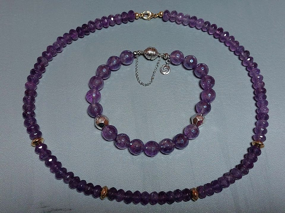 Sogni d'oro Amethyst Halskette 375 Gold 925 Silberzeit Edelsteine in Overath