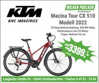 KTM E-Bike Macina Tour CX 510 Trapez Rahmen 56 cm Rot Neu MY22 Niedersachsen - Ostrhauderfehn Vorschau