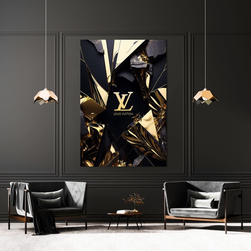 Golden LV Luxusmodemarke Wandbild, Acrylglas Poster Leinwand Deko in Stuttgart