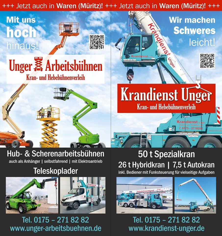 Vermietung Arbeitsbühne, Scherenbühne, Lift, Steiger , Lkw-Bühne in Waren (Müritz)