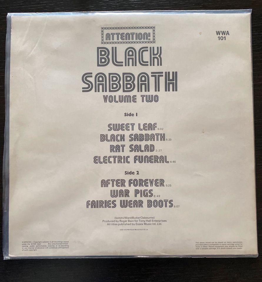 Attention! Black Sabbath Volume Two Vinyl LP Schallplatte in Freiburg im Breisgau