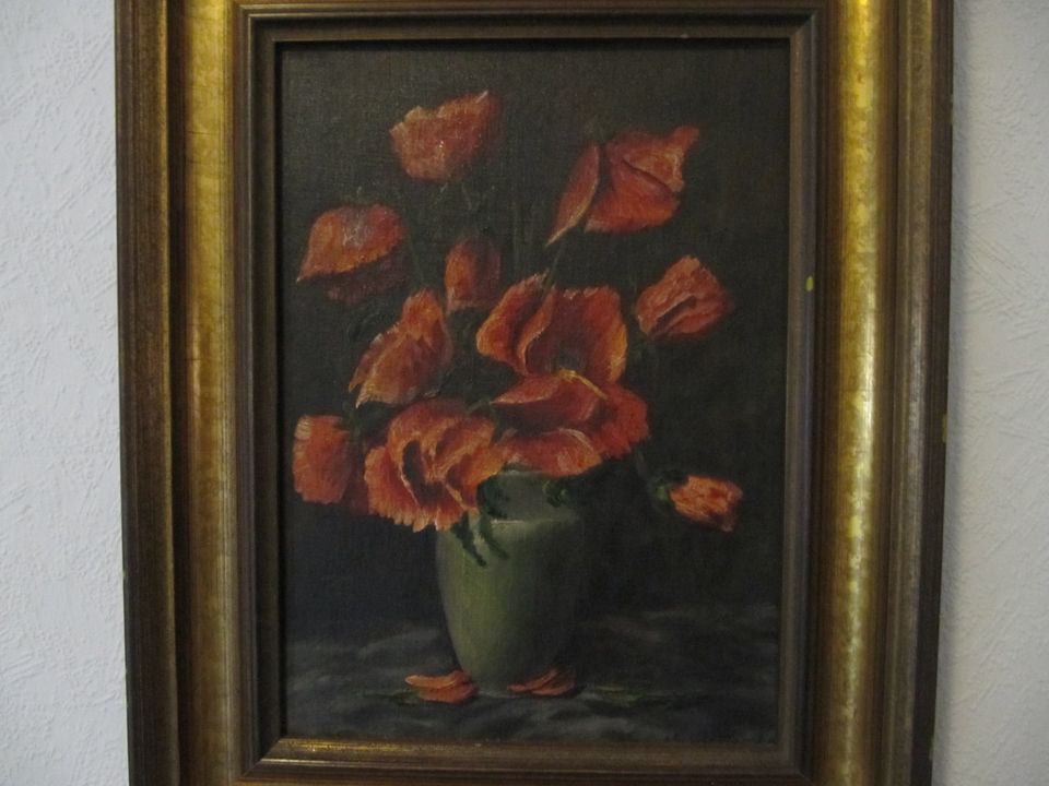 altes Gemälde Ölbild Mohnblumen in Vase sig.+ gerahmt Rarität ! in Eystrup