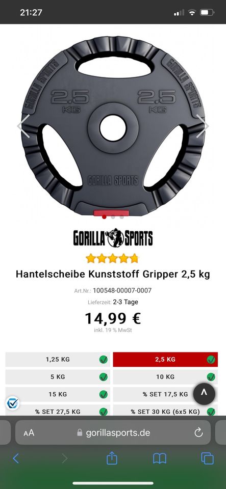 Gorilla Sports Gewichte Hantel 4x 5 kg 2,5 kg 1,25 kg in Eggenfelden