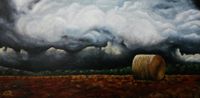 Gemälde, Wolken über Heuballen, Öl, 90 x 40 cm Hessen - Darmstadt Vorschau