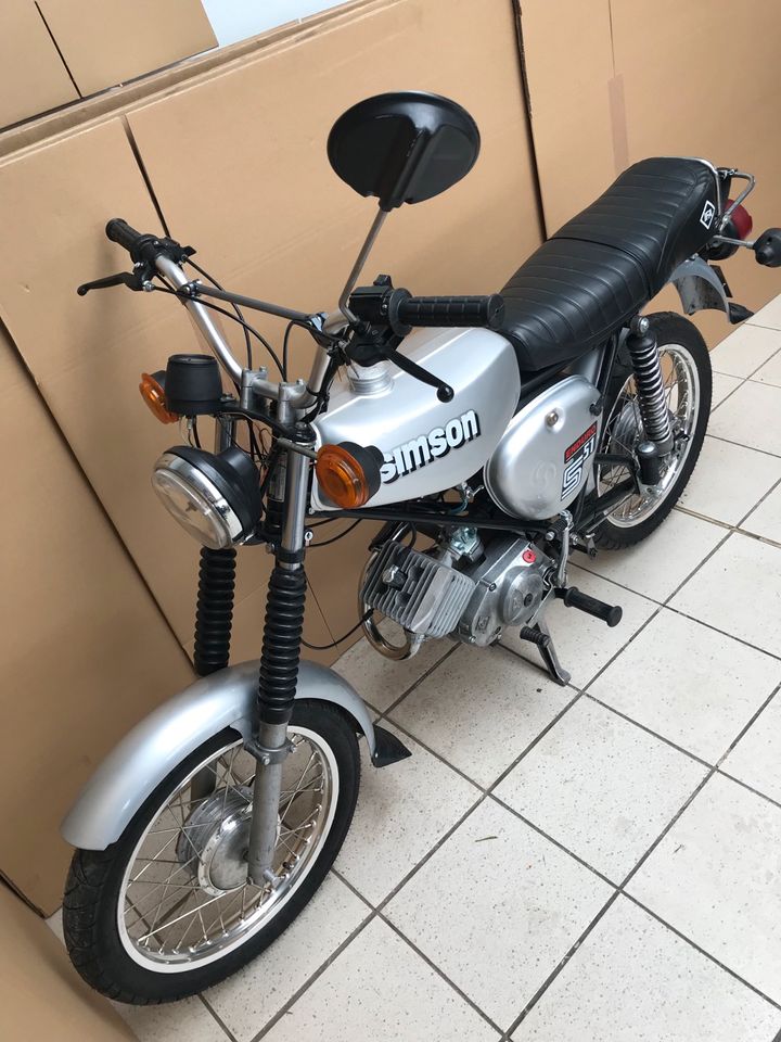 Simson S51 Enduro 4 Gang Silber VAPE 60km/h Papiere Versand ZT * in Calbe (Saale)