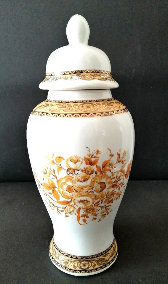 Vase/Edle Keramik Deckel-Blumenvase/Handgefertigt/Floraldekor in St. Georgen