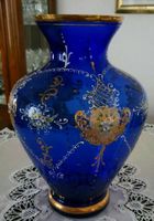Vase aus blauem Glas vergoldet und bemalt Saarland - Püttlingen Vorschau