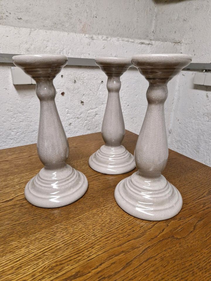 Drei Keramik Kerzenständer grau 31.5cm in Stuttgart