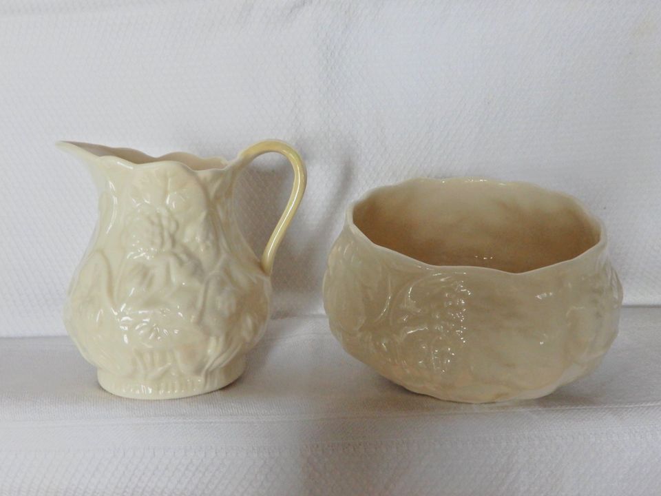 Vintage Belleek Zuckerschale und Milchkännchen in Falkensee