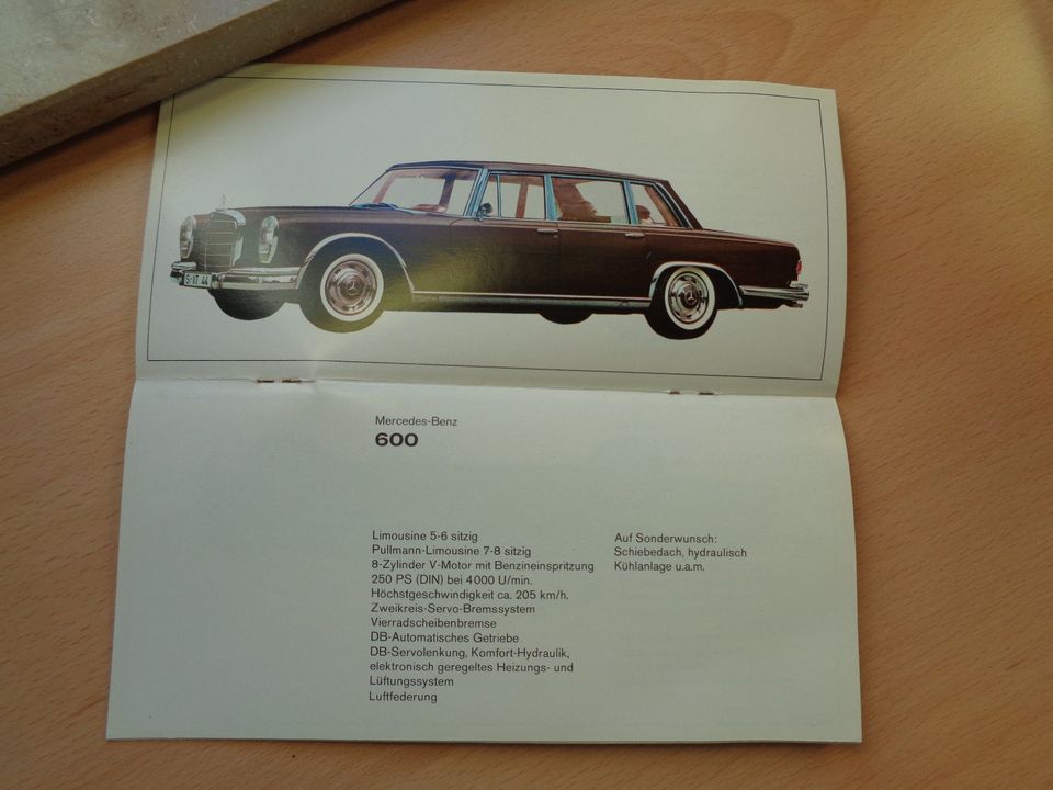 Mercedes Personenwagen Prospekt 1965 200 230  220 250 300 600 SL in Korb