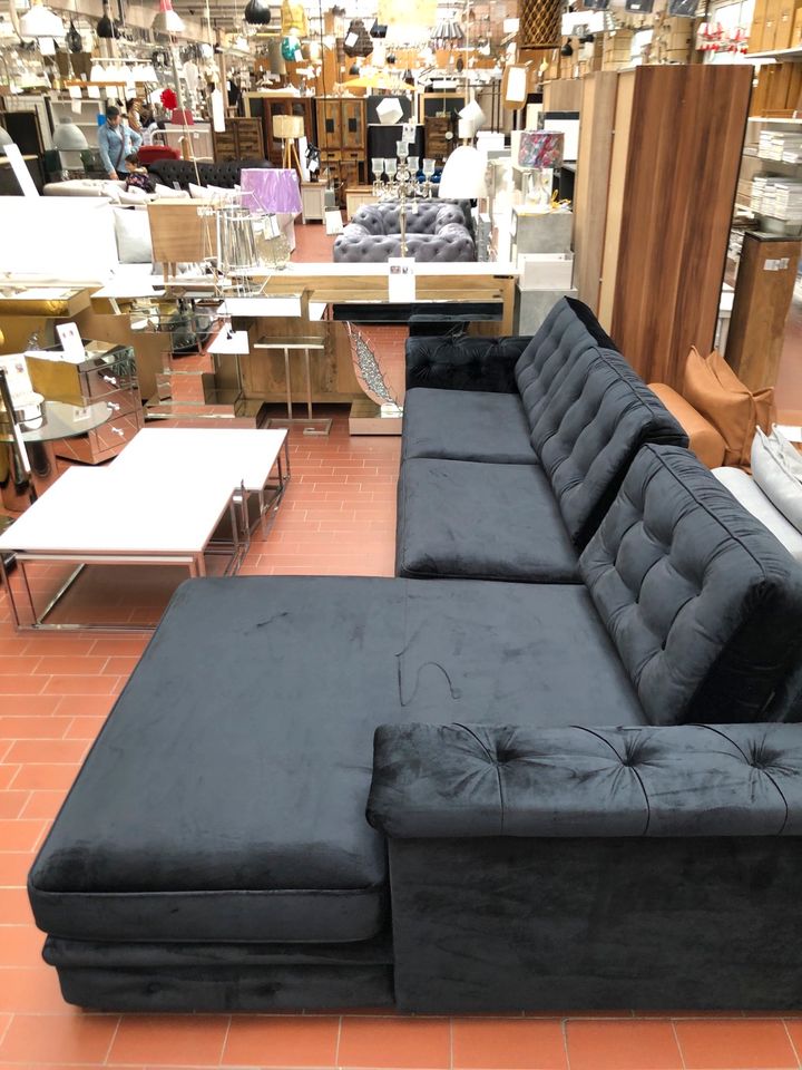 Ecksofa, "Retro New", Polstergarnitur, Couch, Schwarz, Samtoptik in Bremen