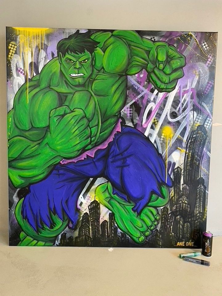 ✅ Ane One - The Incredible Hulk / "XXXXL" 155 x 145 cm  / Spray, Wandbild, Art, Kunstwerk, Leinwand, Paint, Graffiti in Horstmar